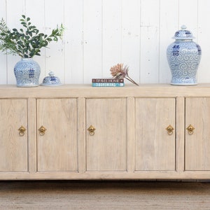 Reclaimed Elm Sideboard: Long Wabi Sabi Buffet, Coastal Farmhouse Credenza