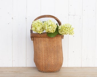 Tall Antique Farmhouse Woven Basket, Bamboo Basket, Antique Chinese Basket,Asian Antique Harvest Basket,Decorative Basket,Flower Basket Vase