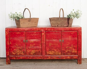 High Gloss Flaming Red Sideboard, Vintage Red Sideboard,Red Lacquer Buffet Sideboard Bold Red Buffet Server,Glossy Finish Credenza,Sideboard