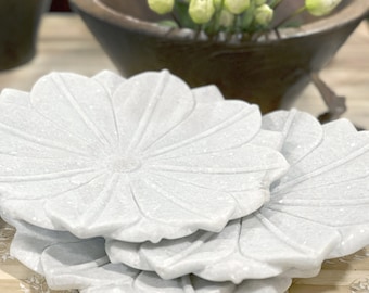 Marble Lotus Flower Plate, Stone Indian Decorative Plate, Carved Marble Decorative Jewelry Plate, Candle Stand, Hand Carved Floral Plate