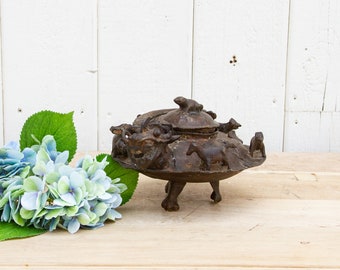 Large Ancient Dragon Tea Pot, Antique Chinese Cast Metal Dragon Pot, Bronze Dragon Tea Pot, Small Antique Metal Pot, Chinese Dragon Tea Pot