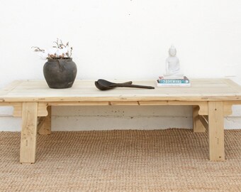 Large Bleached Wood Coffee Table: Asian Ming Style Low Table