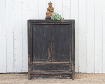 Stone Black Asian Cabinet, Chinese Black Cabinet, Nightstand Cabinet, Asian Distressed Cabinet, Kitchen Cabinet, Rustic Chinese media Chest