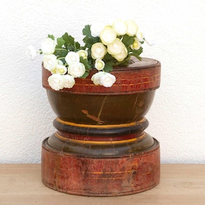 Large Indian Red Antique Grinder, Traditional Indian Grinder, Candle Holder, Rustic Wooden Plant Stand, Antique Painted Indian Candle Holder