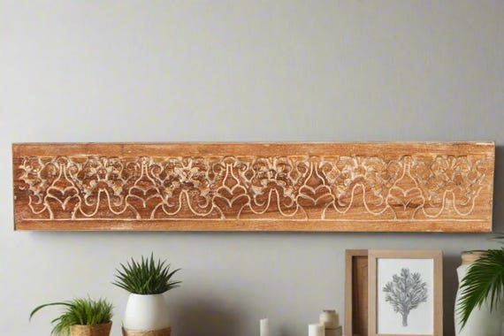 Carved Teak Floral Lintel Panel - 19th Century Carved Teak Floral Lintel Panel - 19th Century