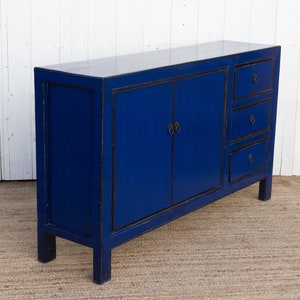 Royal Blue Lacquered Asian Credenza, Blue Chinese Sideboard, Lacquered Royal Blue Chinese Cabinet, Asian Credenza, Reclaimed Asian Furniture image 6