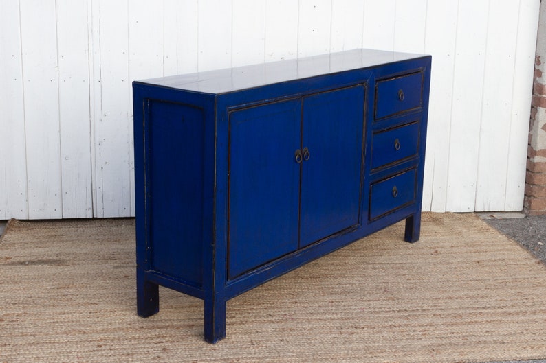 Royal Blue Lacquered Asian Credenza, Blue Chinese Sideboard, Lacquered Royal Blue Chinese Cabinet, Asian Credenza, Reclaimed Asian Furniture image 6