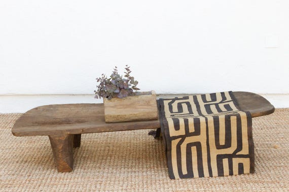 Antique Senufo Bench: Primitive African Carved Wood Low Table