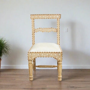 British Colonial Inlaid Chair,Indian Decorative Chair, Upholstered Chair, Dining Room Chair,Indian Inlaid Corner Chair,Accent moroccan Chair