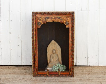 Antique Painted Tibetan Altar Shrine, 50% OFF ! Free Shipping ! Asian Antique Shrine, Painted Shrine Altar, Tibetan Painted Hanging Cabinet