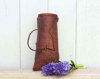 Vintage Thai Rattan Harvest Basket, Farmhouse Decor