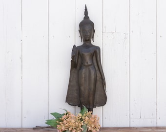 Antique Bronze Thai Buddha Statue - 29.5" Tall Sculpture
