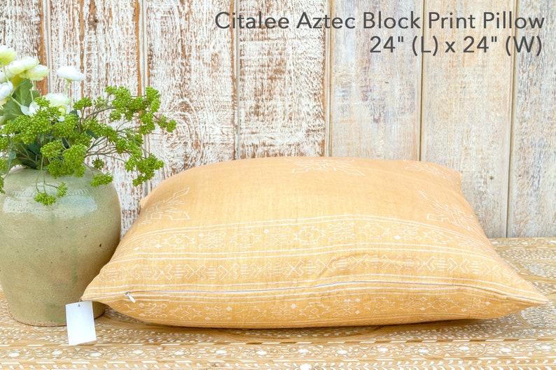 Lemon Chiffon Aztec Block Print Pillow cover,Block Print Decorative Linen Pillow Covers,Light Yellow linen Pillow,Yellow linenPillow,Cushion zdjęcie 4
