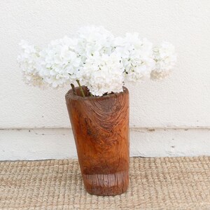 Antique Elm Wood Mortar: Rustic Hand-Carved Planter