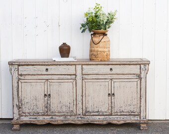 Farmhouse Style Painted Sideboard, Rustic Scandinavian Buffet Cabinet,Charming Distressed Gray Credenza,Shabby Chic Sideboard,Buffet Cabinet