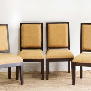 Set of Four Burlap Brown Dining Chairs, Vintage Dining Chair Set, Burlap Upholstered Chairs, Set of 4 Dining Chairs, Rustic Dining Chairs image 1