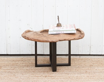Repurposed Teak Grinder Wheel Coffee Table: Rustic Indonesian Fragment
