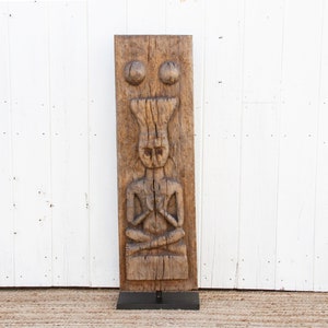 19th Century Carved Bastar Panel on Stand, Tribal Figure Carving, Antique Bastar Carved Panel, Orissa Antique Tribal Carved Figure Panel