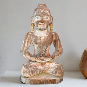 Hill Tribe Antique Padmasana Buddha,Indonesian Carved Buddha,Asian carved Buddha, Rustic wooden buddha, Antique carved Buddha,Painted Buddha