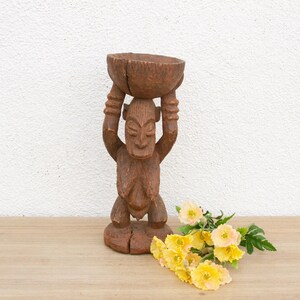 Ancient Offering, African Figure with Bowl,African carved art, Tribal art, Handcarved African Sculpture, Ritual Statue, African Bowl Statue