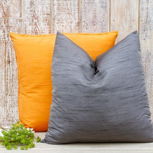 Large Square Silk Blend Pillow Cover: Solid Color Indian Pillow Sham (24x24)