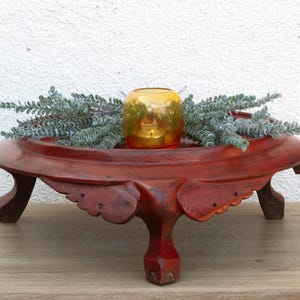 Large Round Red Lacquered Burmese Tray, Burmese Offering Tray, Handcrafted Lacquer Tray, Traditional Lacquerware, Red Burmese Offering Tray