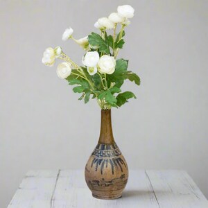 Antique Asian Blue & White Porcelain with Brass Vase, Petite Asian Hand-Painted Vase, Brass Porcelain Vase, Floral Vase,Chinese Painted Vase