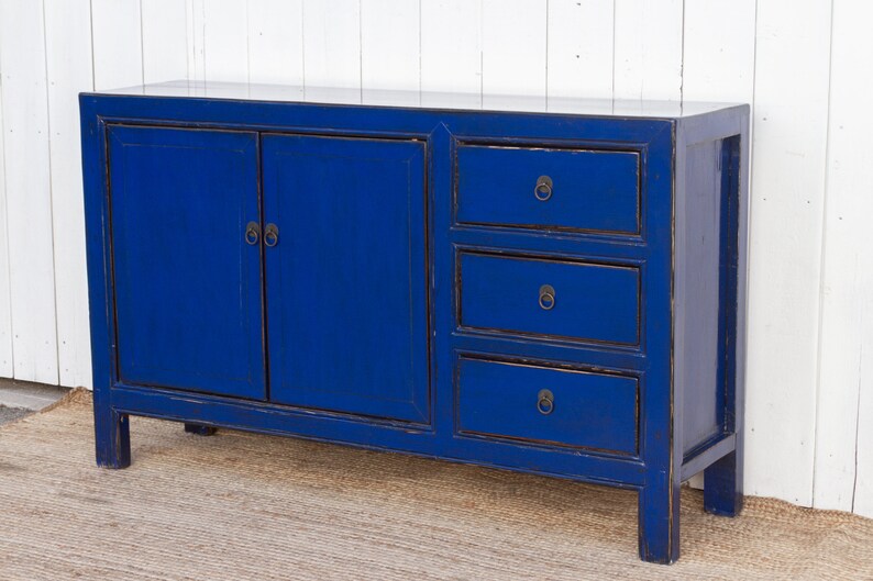 Royal Blue Lacquered Asian Credenza, Blue Chinese Sideboard, Lacquered Royal Blue Chinese Cabinet, Asian Credenza, Reclaimed Asian Furniture image 8