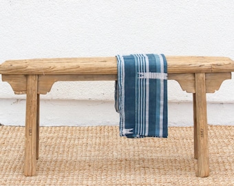 Vintage Elm Wood Bench: Rustic Oriental Farmhouse Patio Seating