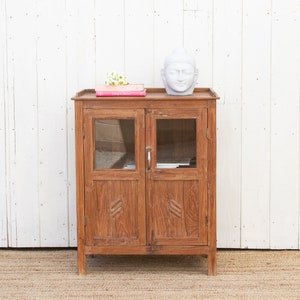 Vintage Teak Glass Kitchen Cabinet, Antique Glass Display Cupboard, British Colonial Cabinet, Light Teak Colonial Cabinet, Free Shipping!