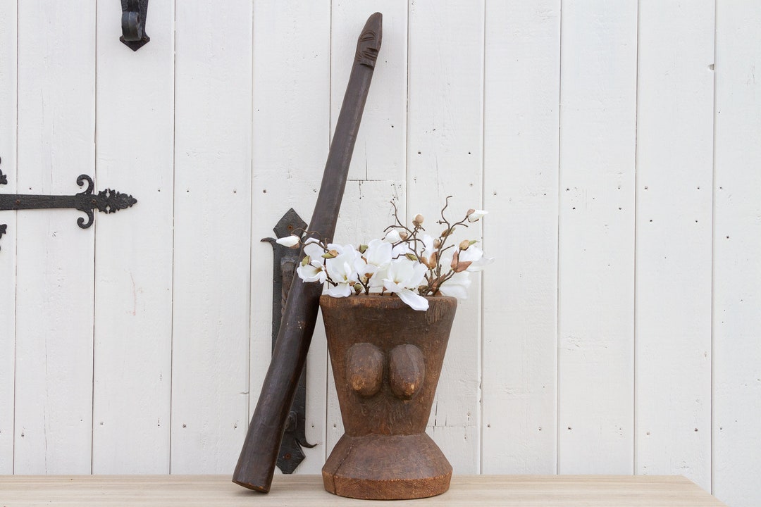 Rare African Carved Mortar & Pestle, A Set of Antique Mortar and Pestle,yoruba Tribe Mortar and