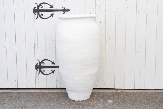 Large Whitewash Terracotta Planter: Greek Amphora Garden Decor