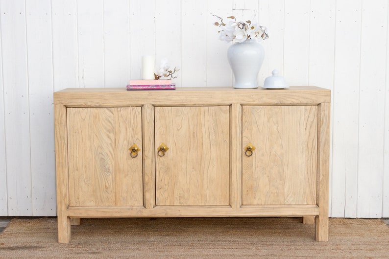 Reclaimed Bleached Wood Asian Sideboard, Rustic Wooden Buffet, Handcrafted Wooden Natural Bleached Buffet Cabinet, Farmhouse style sideboard image 1