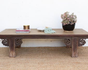 Vintage Ming Style Elm Coffee Table: Large Oriental Living Room Furniture