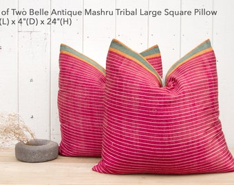 Large Antique Mashru Tribal Pillows, Set of Two Silk Accent Pillows, Boho Tribal Pillows,Embroidered Textiles,Moroccan Embroidered Pillows