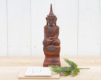Vintage Hand-Carved Red Lacquer Buddha Statue - Thai Temple Decor