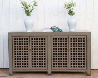 Stone Gray Painted Lattice Sideboard, Painted Lattice Furniture, Modern Buffet,Elegant Dining Storage,Neutral Home Decor,Chic Buffet Cabinet