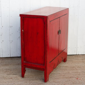 Two Door Ruby Red Chinese Cabinet, Traditional Chinese Cupboard,Red Lacquer Cabinet,Double Door Chinese Cabinet,Hand-painted Chinese Cabinet image 8