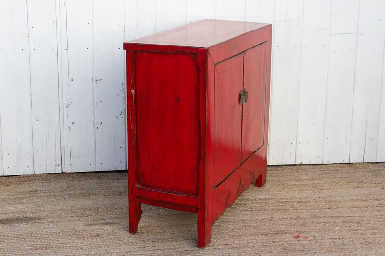 Two Door Ruby Red Chinese Cabinet, Traditional Chinese Cupboard,Red Lacquer Cabinet,Double Door Chinese Cabinet,Hand-painted Chinese Cabinet image 8