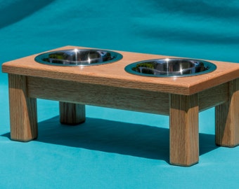 Elevated Dog Feeder 6", Two Stainless Steel Bowls, Solid Oak Wood *FREE SHIPPING*