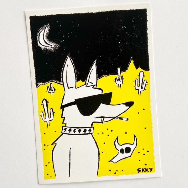 SMOKING COYOTE 5x7 Print Postcard Art - Desert Southwest Vibes