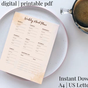 Meal Plan - Printable Weekly Meal Planner - Instant Download - Weekly Menu Planner - Meal Prep - Simple Meal Planner