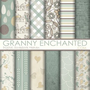 Weiche Scape: 12 digitale Papiere – in weichen Taupe, braun, Gold und grün Scrapbook Muster (A - 002p)