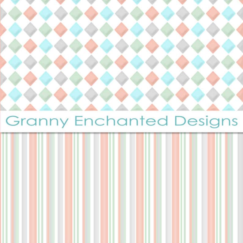 12 Digital Papers Teal Gray Pink and Green soft Patterns image 3