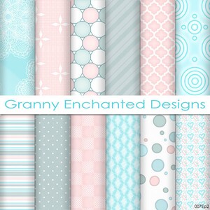 Soft Beach: 12 Digital Papers– in Teal, Blue, White, and Blush Patterns for Digital Backgrounds, Invitations, and Scrapbook Paper (007p2)