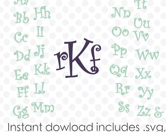 Curly monogram font svg alphabet instant download ( zipped .dxf .svg .eps and .studio files) vector cutting files