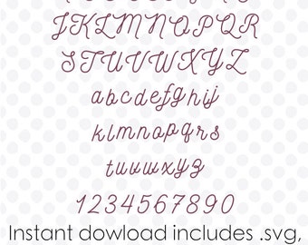 Cursive font svg file alphabet instant download ( zipped .dxf .svg .eps and .studio files) vector cutting files