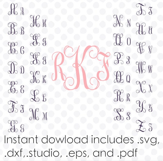 Download Vine Monogram Font Svg Instant Download Dxf Svg And Zipped Etsy