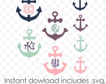 Instant download anchors and anchor monogram frames (zipped .eps .pdf .dxf .svg and .studio files) vector cutting files