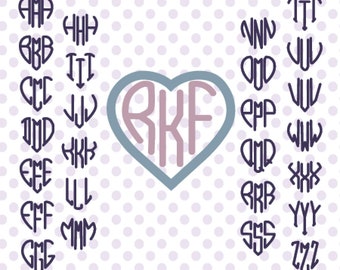 Heart font monogram svg font alphabet instant download (.dxf .svg and zipped .studio files) vector cutting files